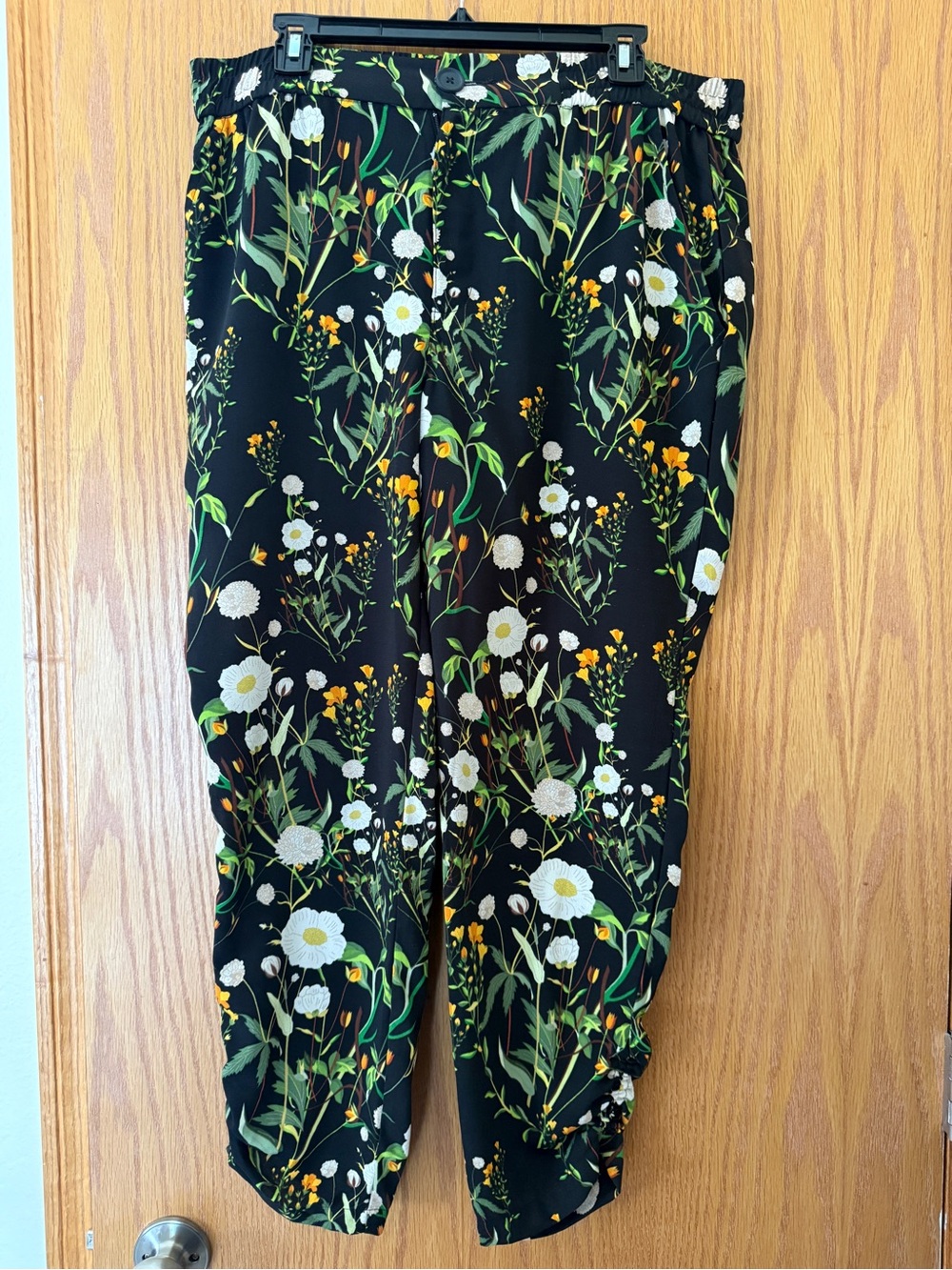 CAbi Black Floral Button-Front Pants
